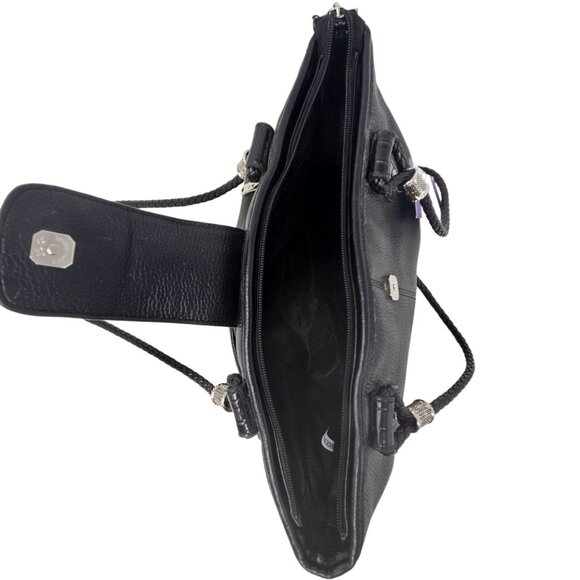 M.C. Marc Chantal Leather Purse Black Tote Croc Alligator Double Strap Bag - Picture 7 of 14